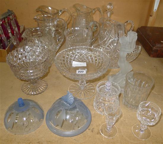 Collection of various glass jugs, baskets etc